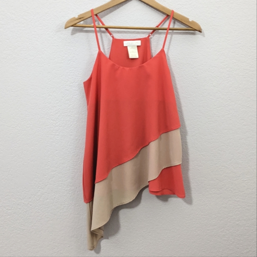 MM Couture Asymmetrical Sleeveless Top, Coral / Tan, XS